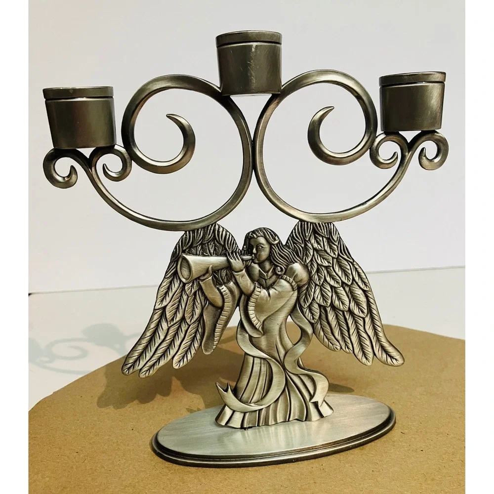 Unbranded Angel Candelabra Home Decor OS Silver Excellent 3-Cup Votive Holder